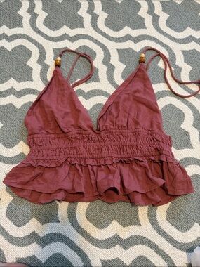 New with Tag Sim & Sam mauve linen cotton blend boho ruffle crop top women’s XL